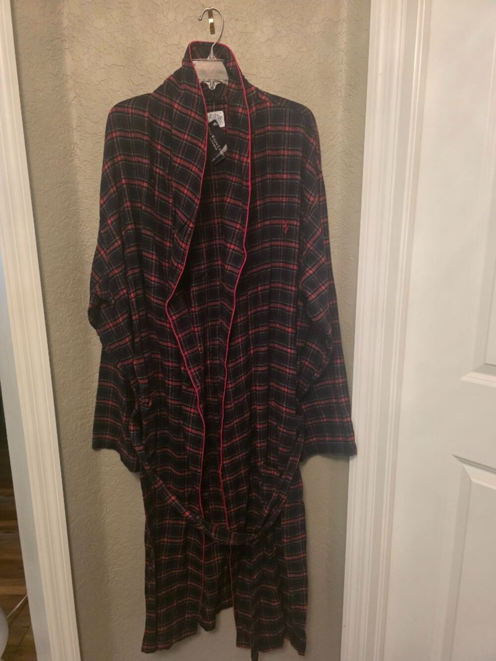 Vtg Polo Ralph Lauren Red blue Plaid cotton bathrobe size L XL - NWT